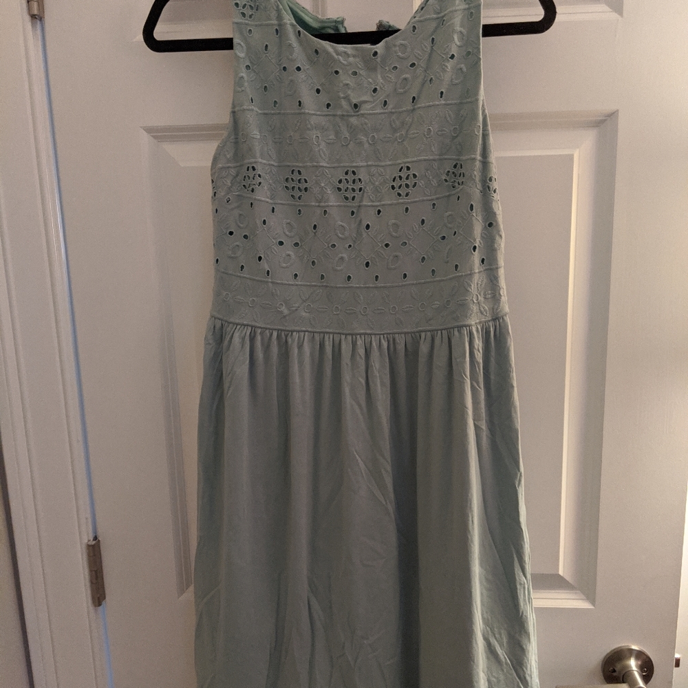 Loft Seafoam green cotton dress with eyelet bodice